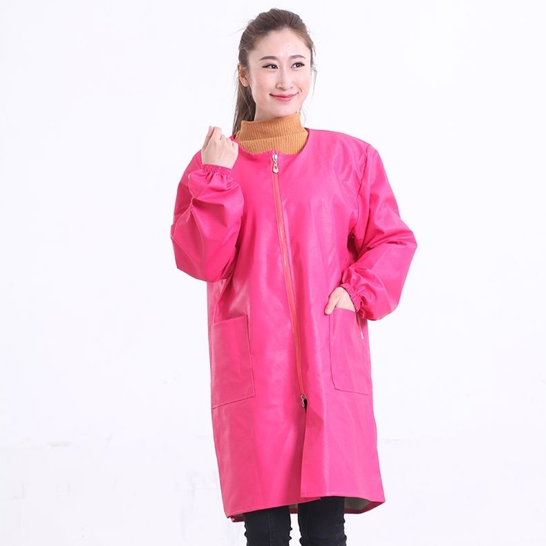 羽绒服罩衣成人女冬季pu皮防水防油中长款工作服长袖外套大人围裙颜色