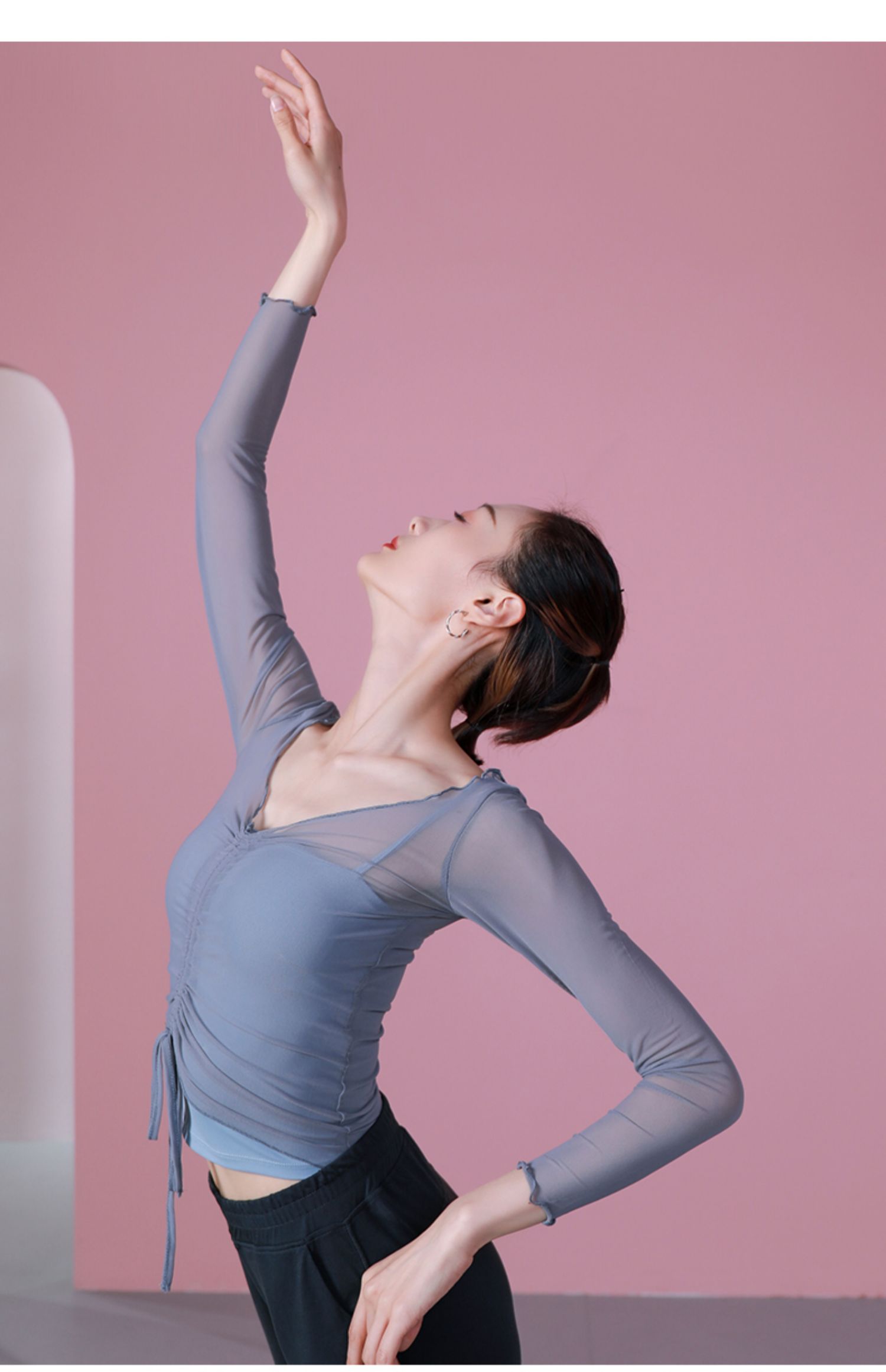 希子家古典舞纱衣舞蹈练功服成人现代芭蕾舞网纱上衣中长袖外搭夏晚霞