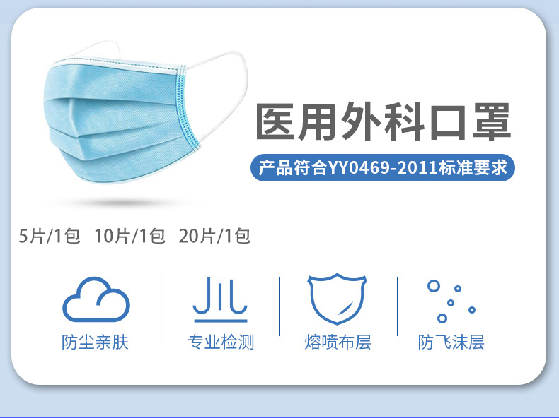医用外科口罩医用口罩医用一次性口罩一次性口罩200片共20包