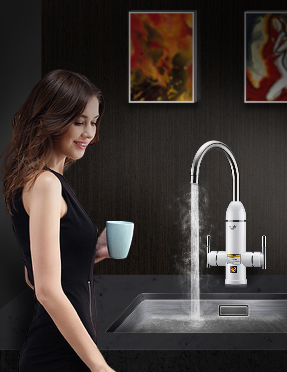 海尔haierstrauss即热式电热水龙头家用速热热水器小厨宝加热龙头