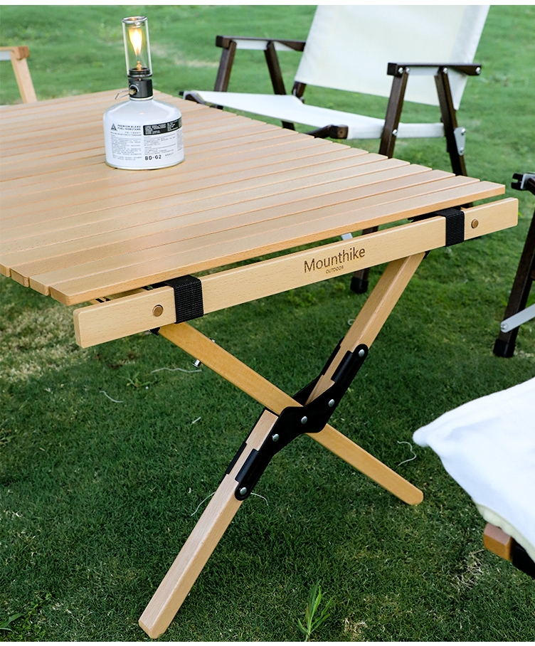 蛋卷桌户外露营闪电客野餐桌折叠实木桌便携木桌椅