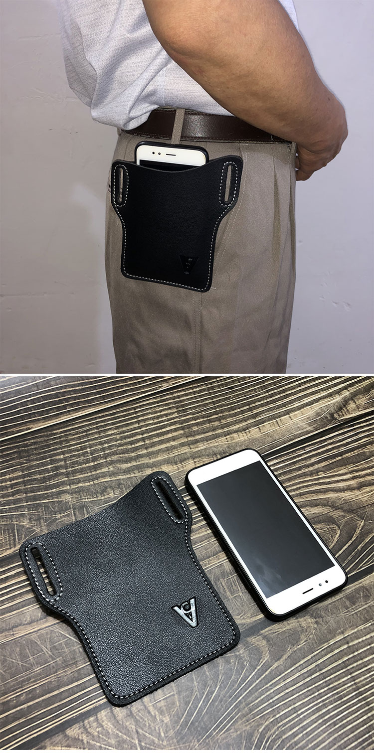 新款手机腰包男穿皮带竖款腰间手机套腰带腰包工作男式超薄手机袋黑色