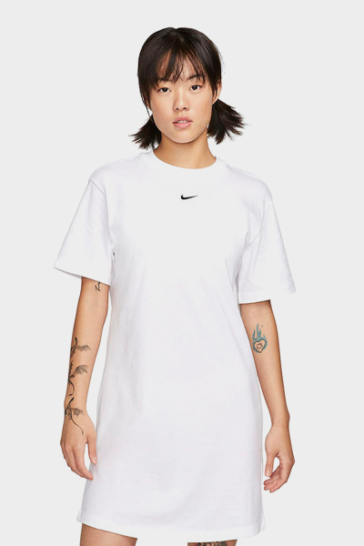 Nike Sportswear Essential 纯色圆领宽松短袖连衣裙 白色 DV7883-100