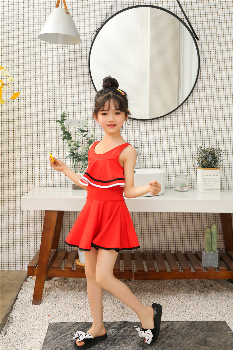 5-8岁韩国儿童泳衣女童公主可爱温泉小童女孩连体保守小学生 9824粉红