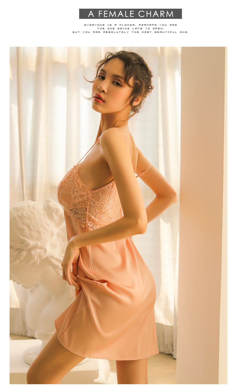 玳恩睡衣女吊带性感情调衣人可外穿冰丝大码情趣睡裙带胸垫聚拢家居服