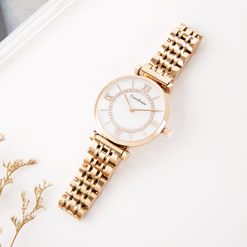 英国clous krause时尚圆钻女表石英机芯手表cko19s0020a 玫金壳/圆钻