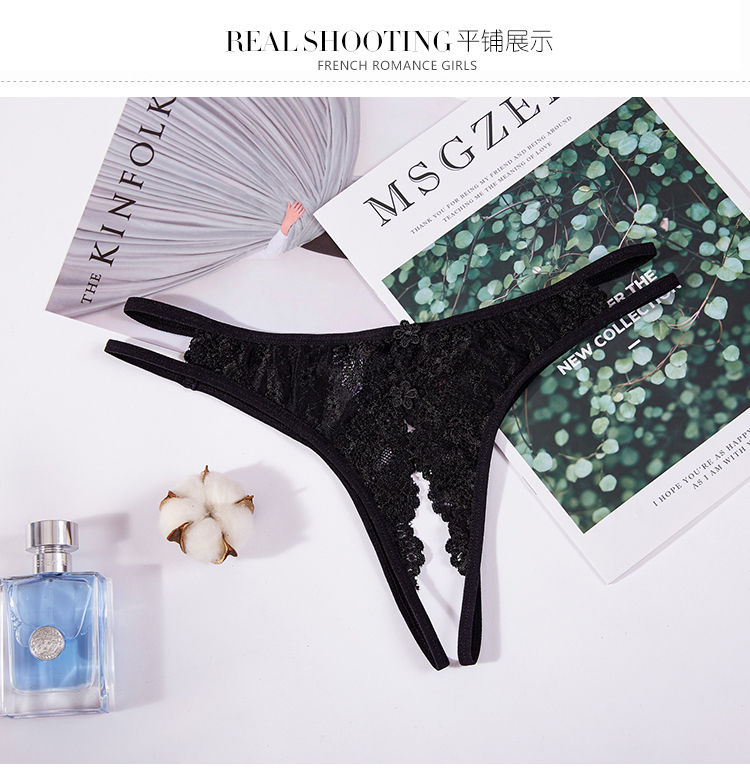 情趣内衣内裤开档漏毛免脱日系透明挑逗丁字裤t裤女用性感骚激情白色