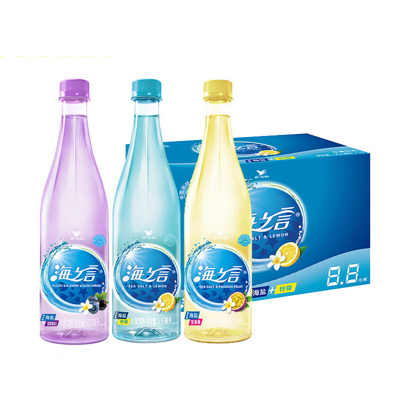 统一海之言500ml15瓶果汁饮料地中海海盐柠檬百香果黑加仑蓝莓味解渴