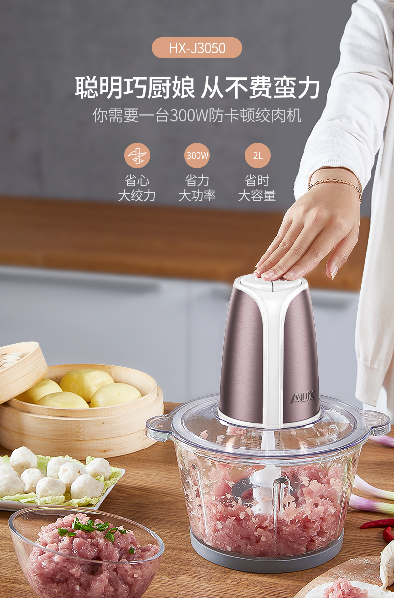 自营奥克斯(aux)绞肉机 hx-j3050家用多功能双档全自动绞肉机电动