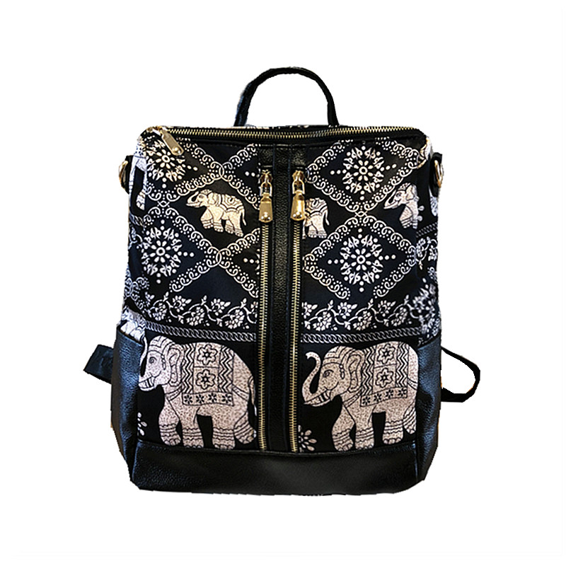 超级新品 新款民族风吉祥大象双肩包女包布包 韩版彩绘旅行背包两用单