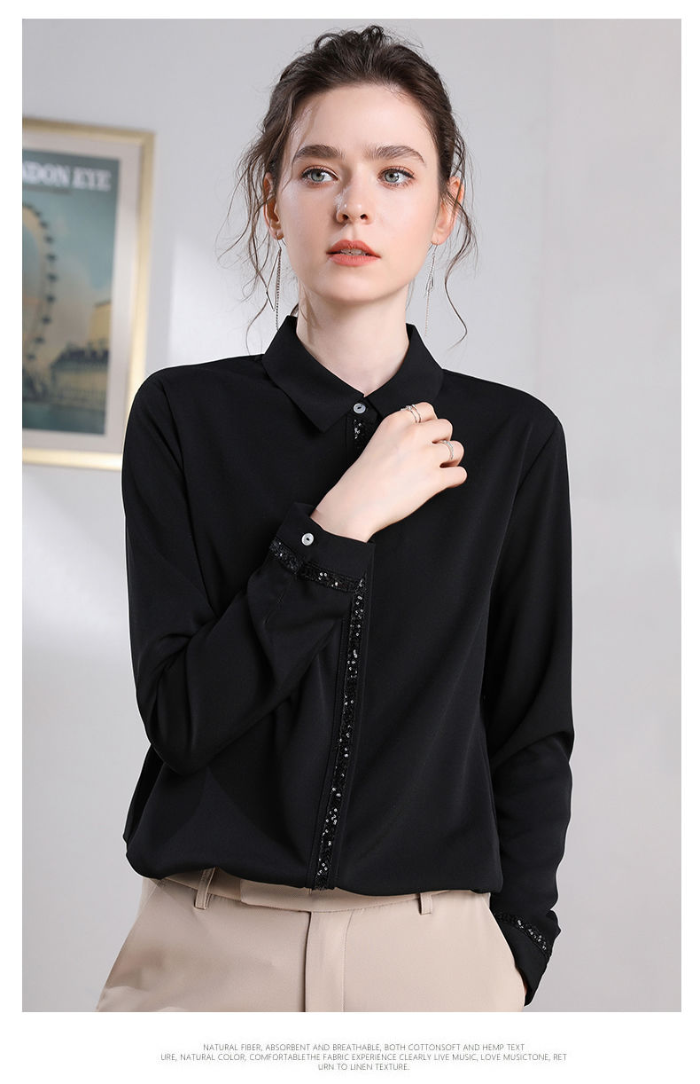 黑色雪纺衬衫女长袖2019秋冬款百搭韩版宽松显瘦洋气打底职业衬衣