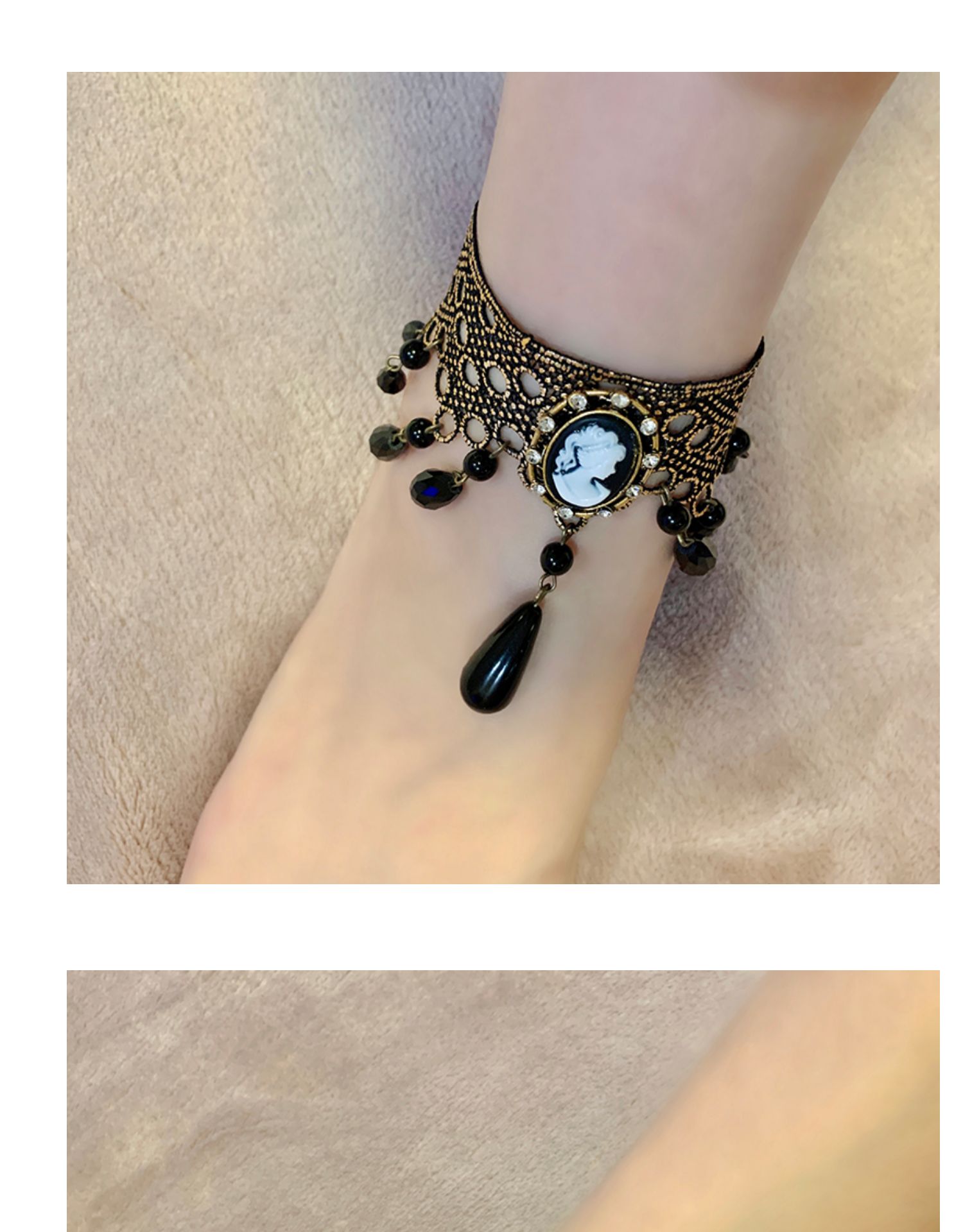 chunmi艾米米黑色金时尚流苏蕾丝气质脚链复古唯美脚饰品配饰搭配脚链