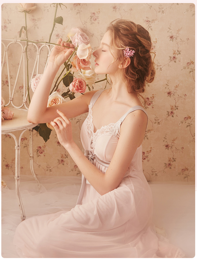 公主吊带睡裙女薄款性感仙女蕾丝长款宫廷风睡衣带胸垫 卓思哲