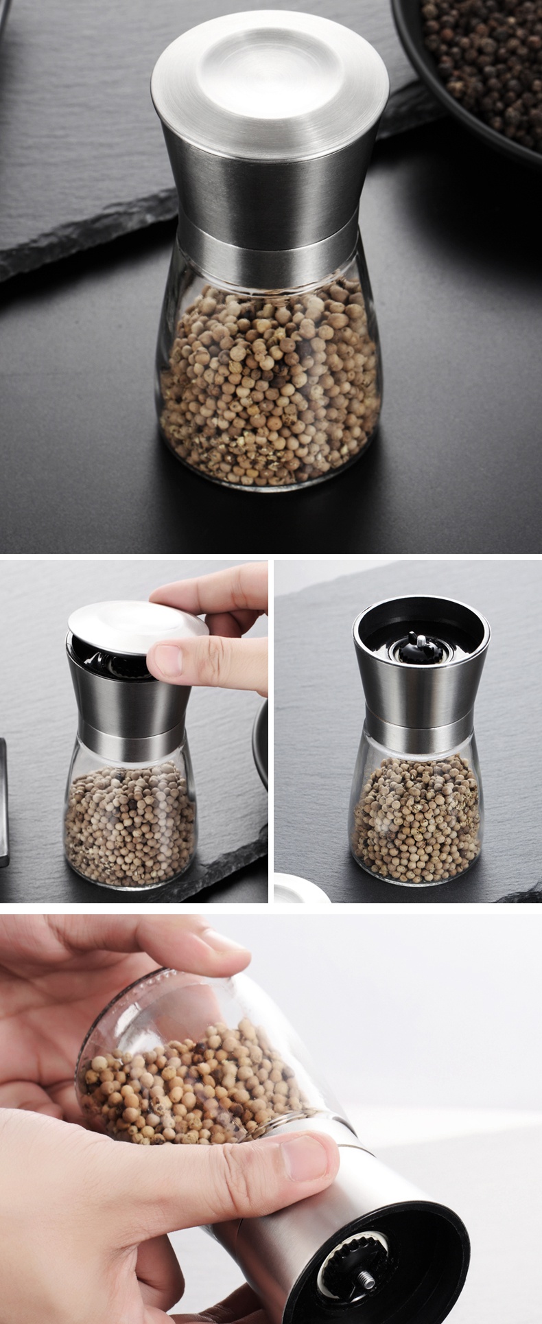 调味瓶手动现磨黑胡椒玻璃研磨器陶瓷芯家用胡椒粉花椒黑胡椒调味瓶罐