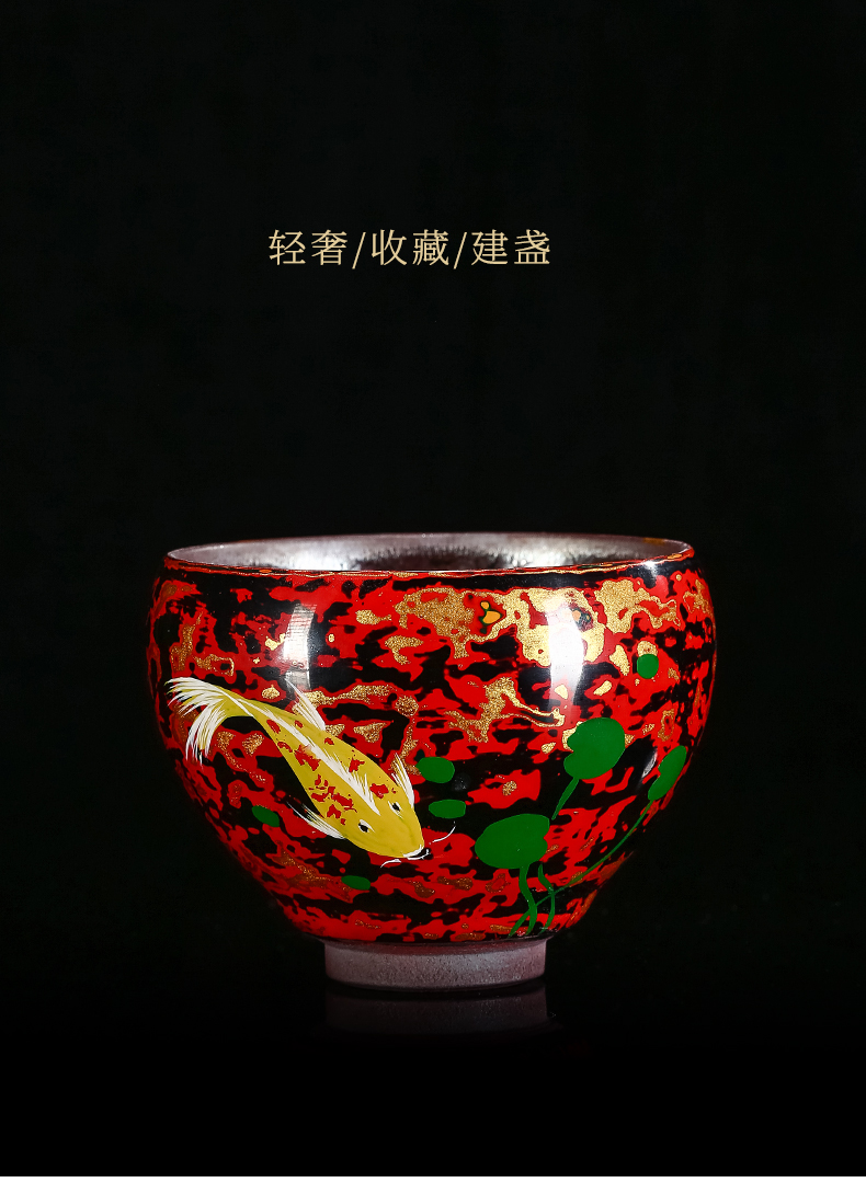 凯斯唯嘉纯手工大漆金杯李克峰复古漆器功夫茶具建盏鎏金茶杯个人专用