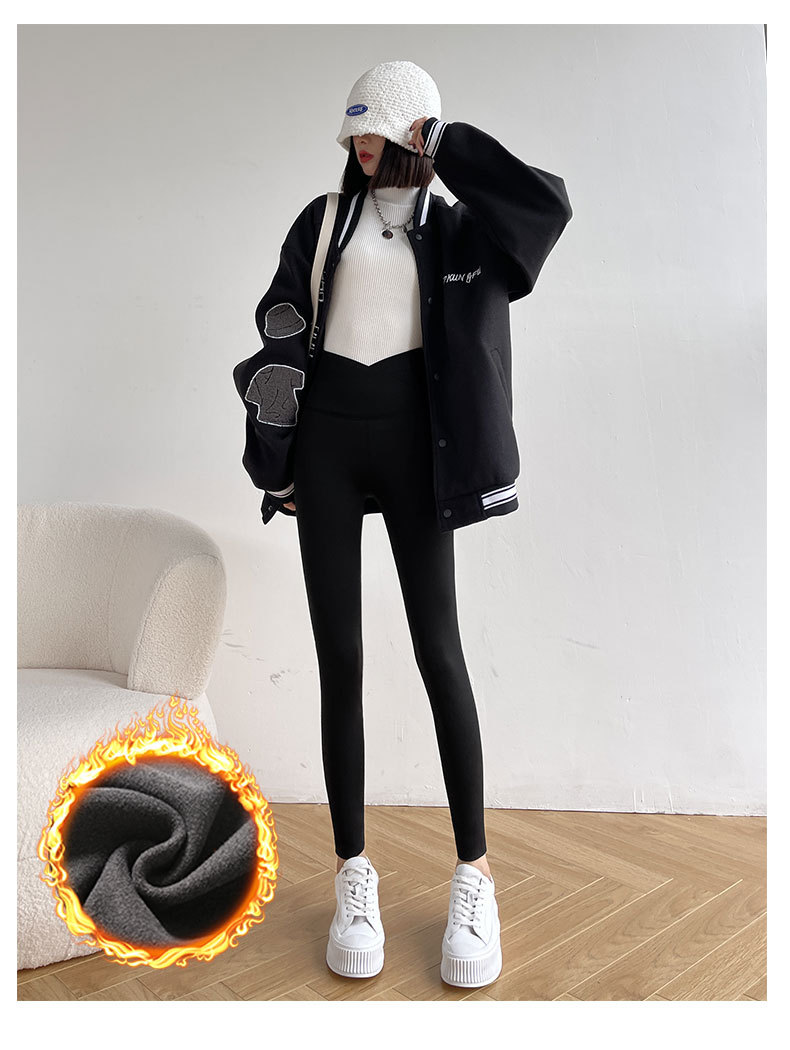 rosuya薄绒鲨鱼皮女外穿瑜伽瘦腿芭比收腹提臀交叉腰秋冬薄绒休闲裤