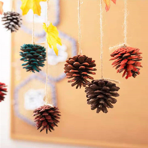 幼儿园教室走廊空中吊饰松果仿真枫叶创意挂饰diy手工麻绳材料611cm大