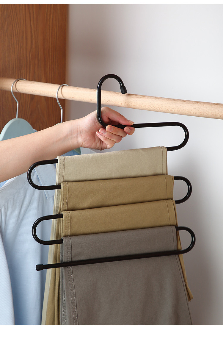 山竹乌多层s型裤挂 多功能创意家用铁艺喷塑裤子收纳衣架裤架