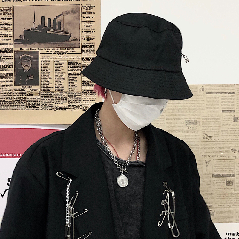 insstudios19韩国ins潮流复古潮人暗黑系别针夹子渔夫帽盆帽潮墨斗潮