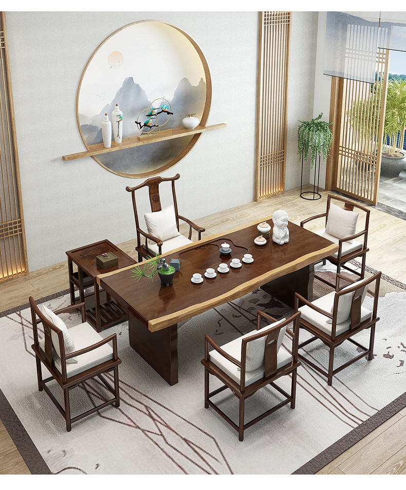 伴侣新中式禅意功夫1米8茶桌椅组合实木茶台现代简约茶室办公室泡茶桌
