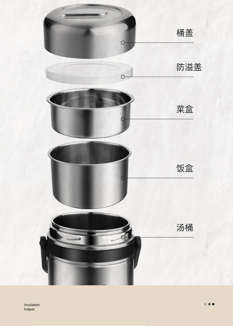 哈尔斯保温饭盒超长保温桶不锈钢多层大容量便携学生上班族便当盒1500