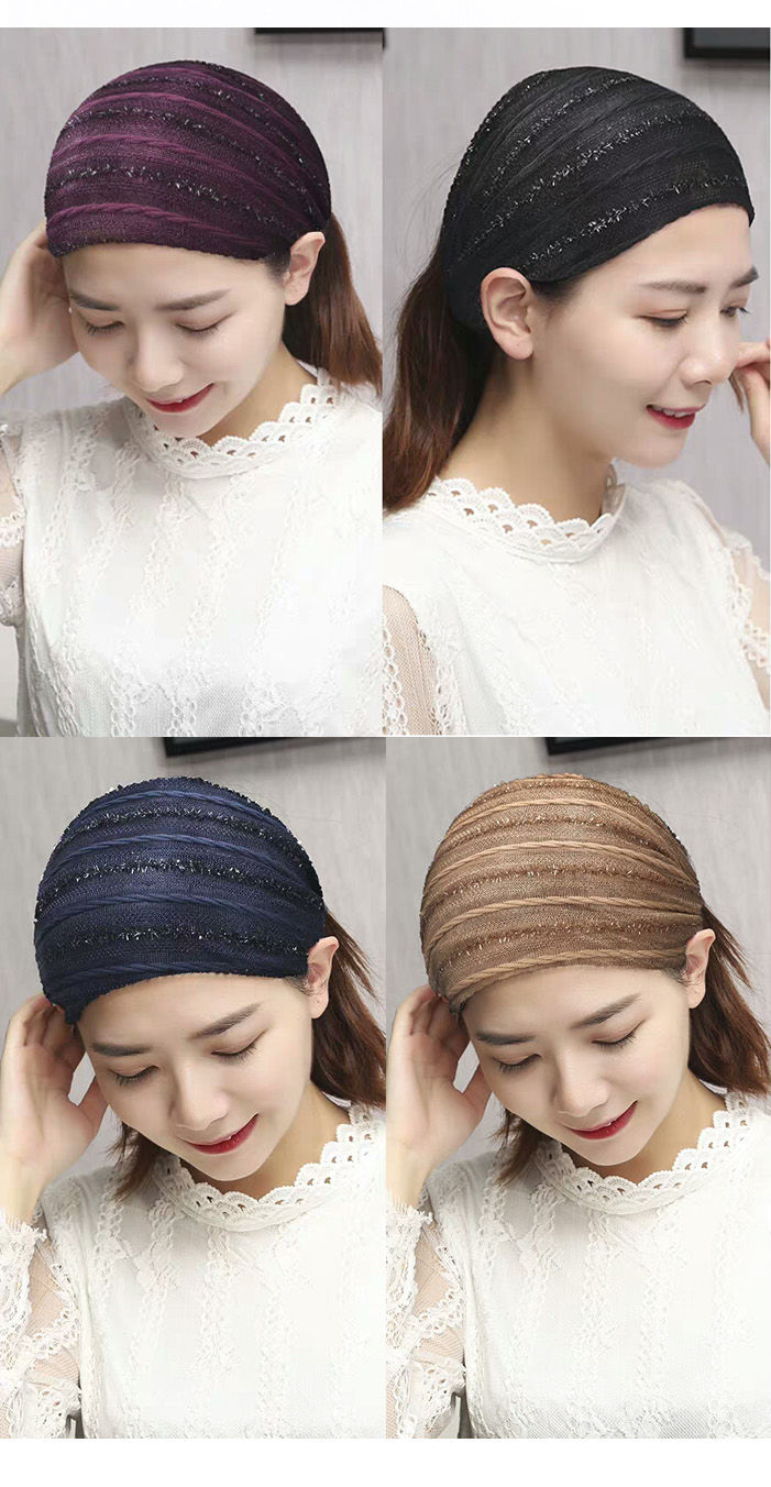 包头宽边发带女头巾头带遮白发发箍宽洗脸蕾丝透气夏季高弹力头套黑色