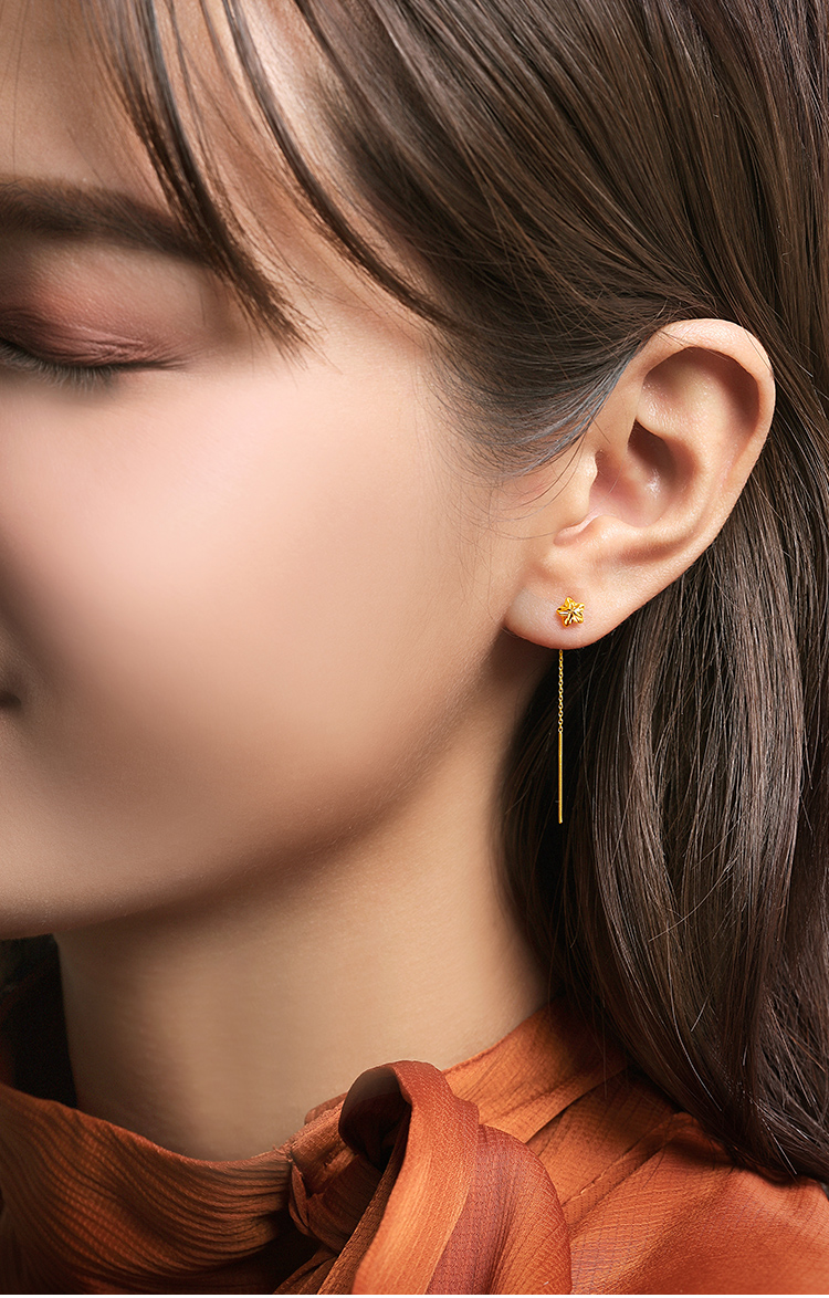 鑫万福黄18k金五角星车花星星黄金耳饰简约精致耳线修饰脸型