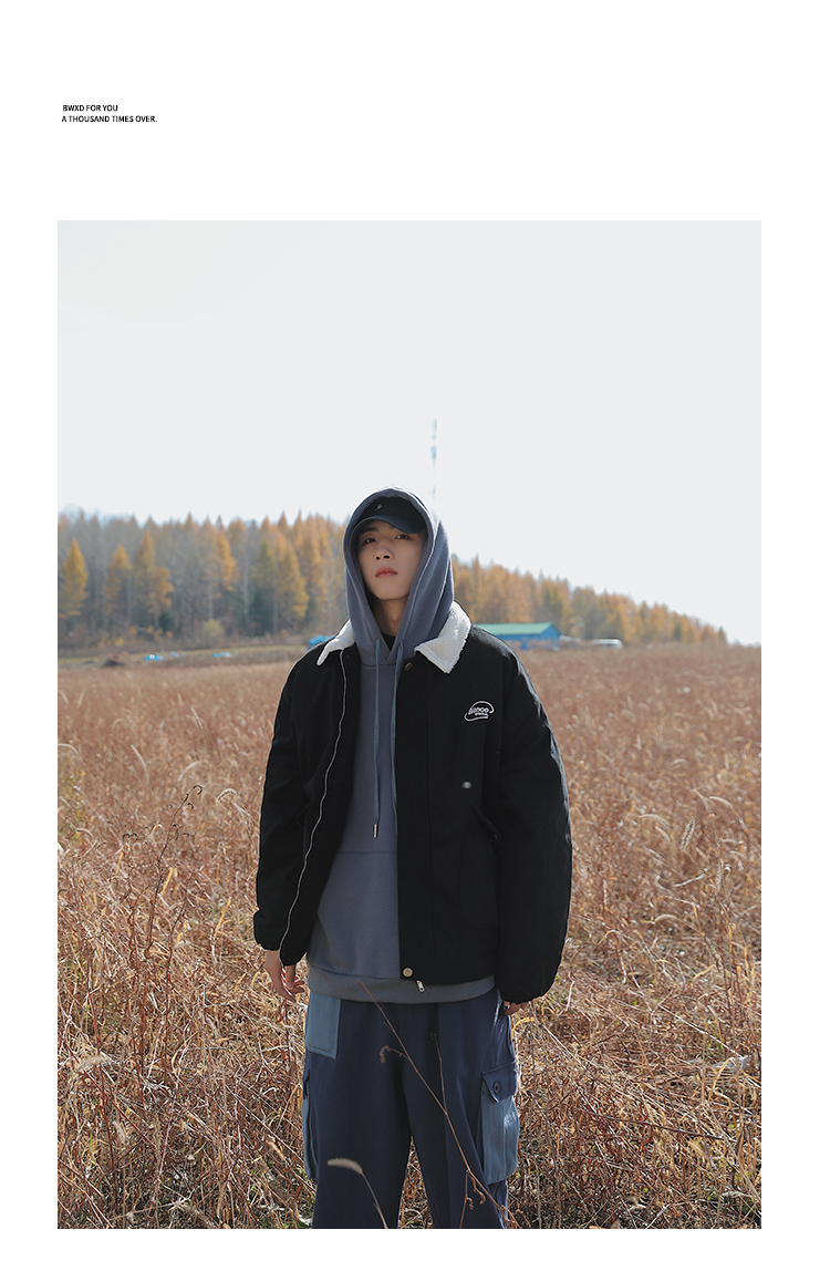 2019冬季新款日系男装羊羔毛翻领外套男士百搭宽松加厚夹克潮上衣 林