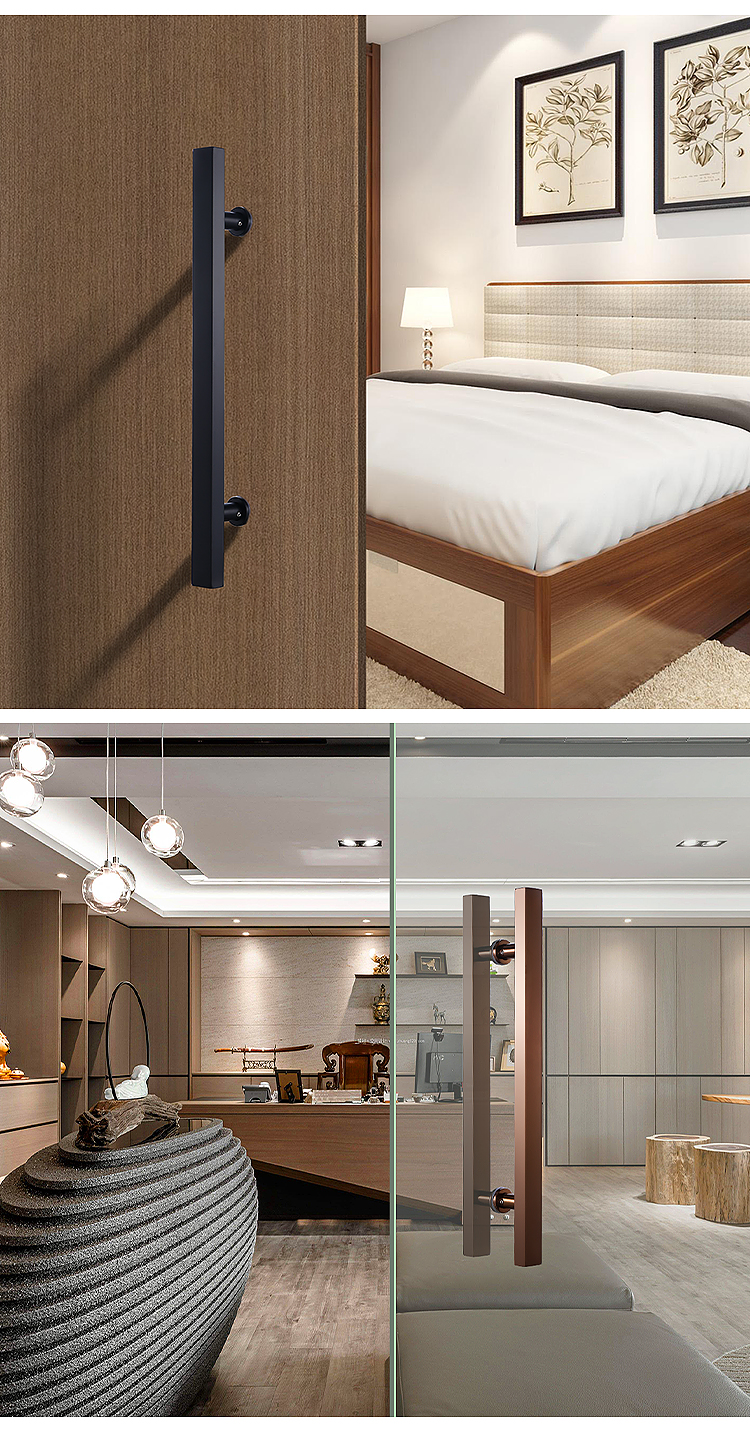 jing ping玻璃门拉手不锈钢方管黑色玫瑰金黑钛金推拉门地弹门把手对