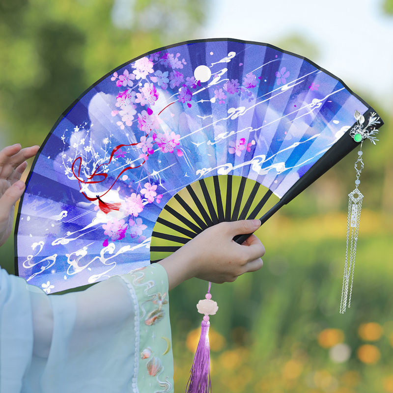 九尾狐古风扇子超仙汉服折扇女夏季随身扇手工折叠竹扇舞蹈扇紫樱仙境