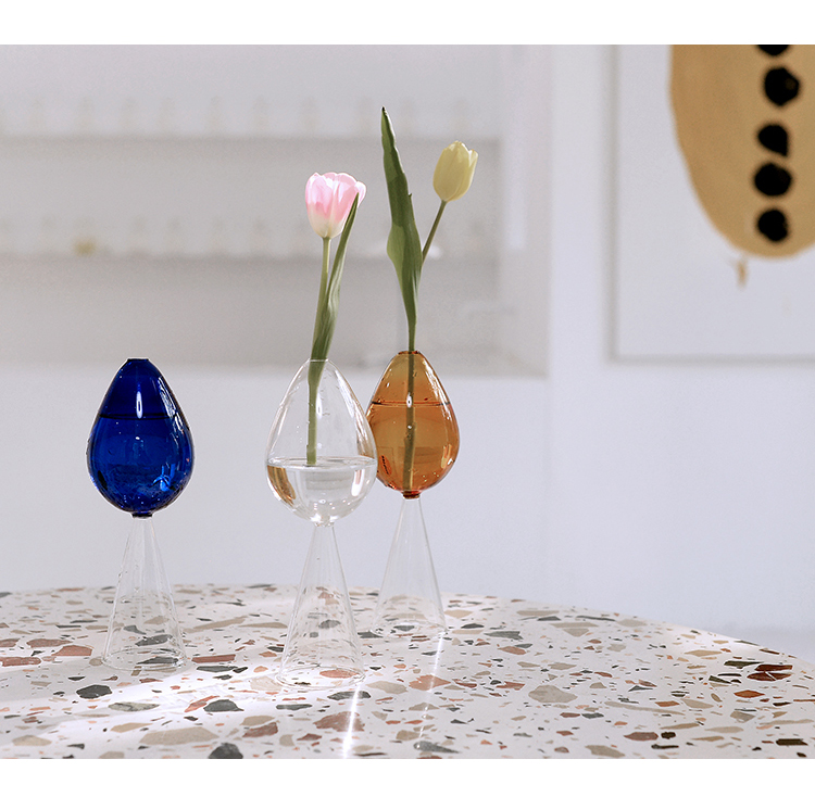 厨安宝 创意郁金香桌面插花瓶 复古彩色玻璃拼接家居件装饰原创