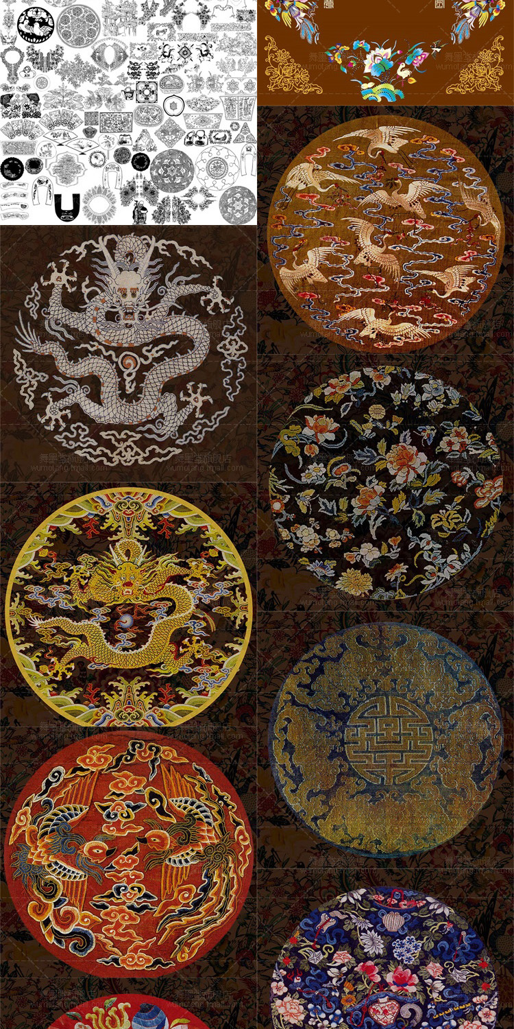 psd背景模板薇拉古装刺绣中国古代龙凤吉祥设计创意ps图案素材