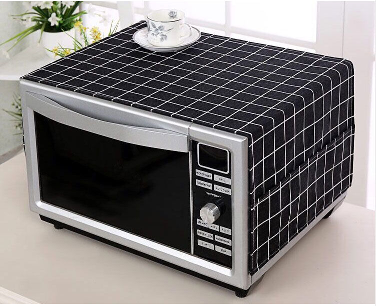 微波炉罩棉麻烤箱防尘罩微波炉罩子通用防尘微波炉盖布北欧风罩套|黑