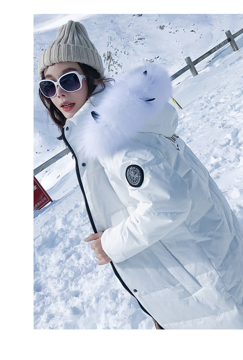 美国苹果aemape雪山羽绒服女2019新款白鸭绒时尚气质中长款过膝大毛领