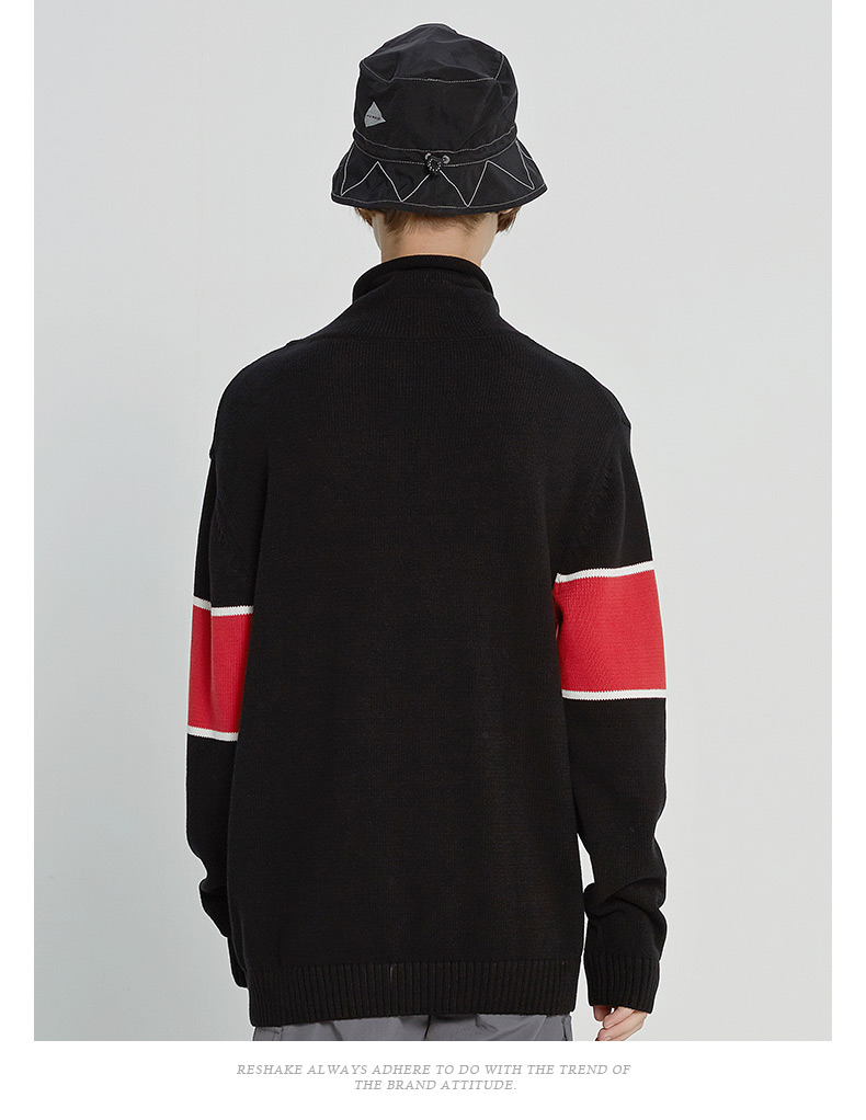 马克华菲潮牌reshake冬套头高领拼色长袖针织衫