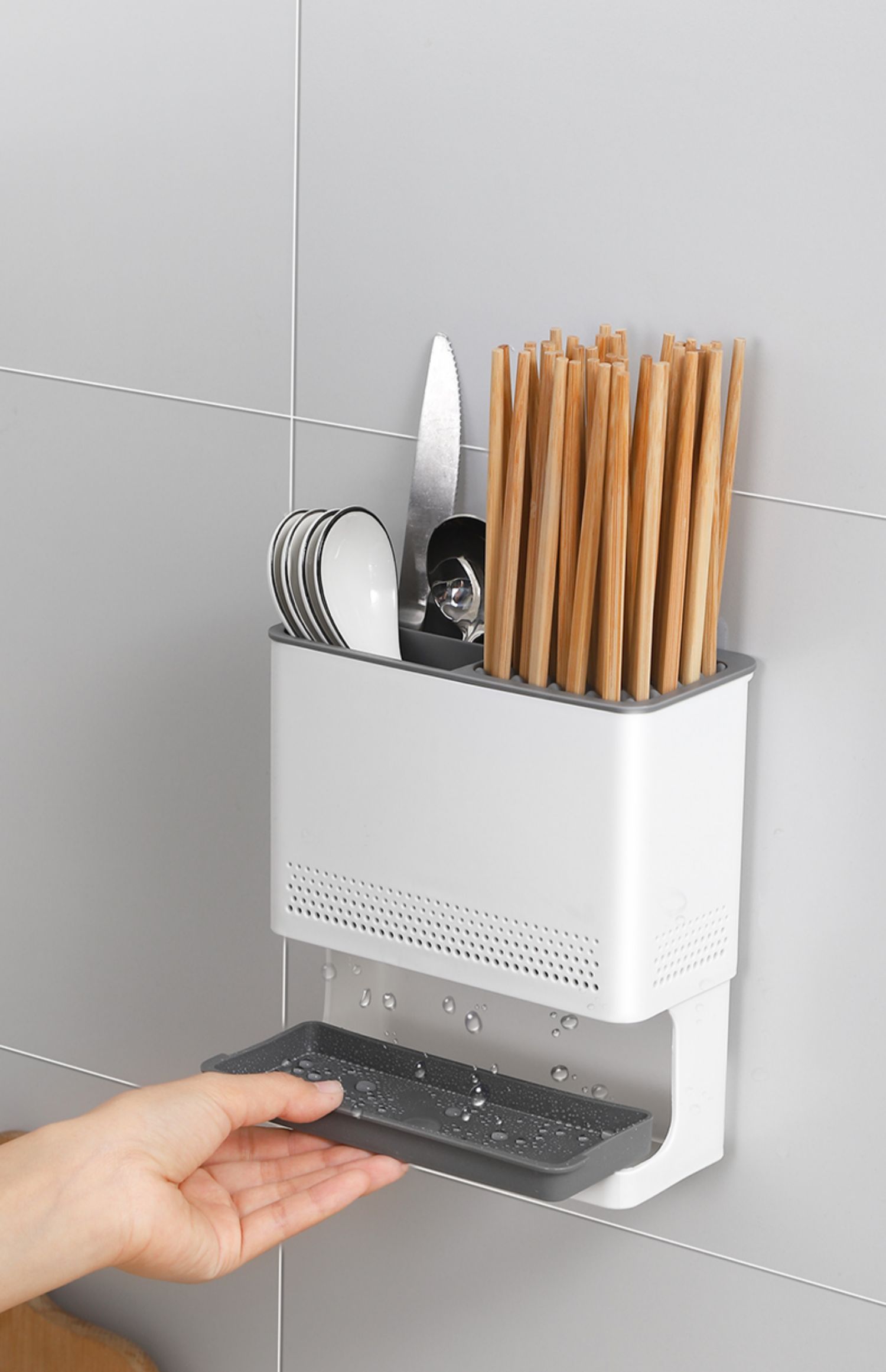 haoyangdao筷子置物架壁挂勺子餐具收纳盒桶篓筒家用多功能挂式沥水快