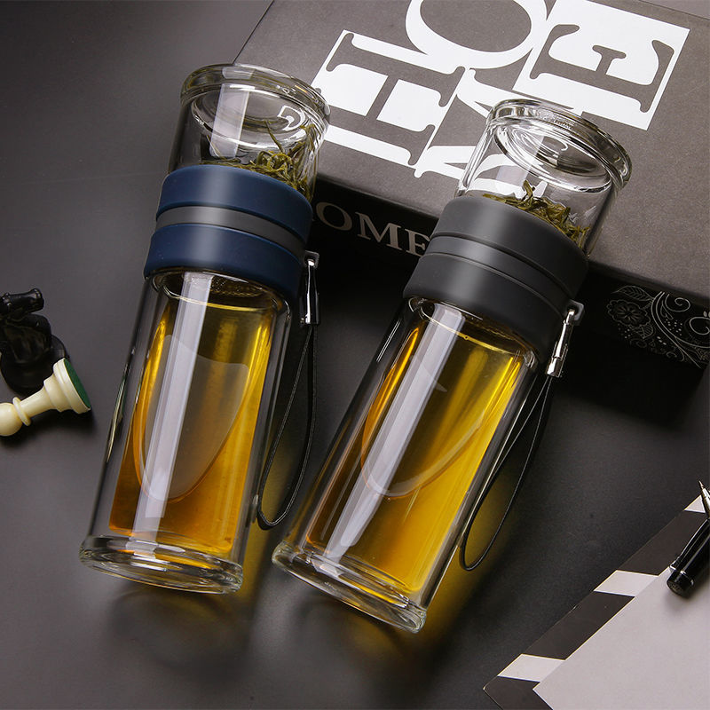 亚泰水晶贵族加厚玻璃杯茶水分离隔热耐热男女士创意便携带茶水杯蓝色