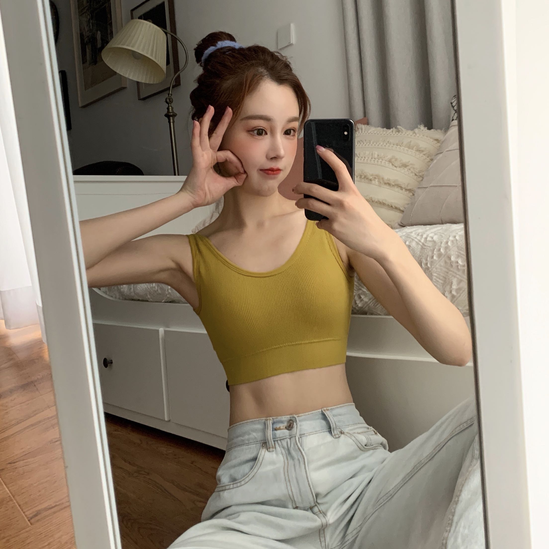 2020夏季新款韩版美背运动吊带背心带胸垫无钢圈抹胸式聚拢内衣女费琳