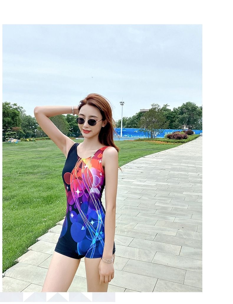 送泳帽高档品牌连体泳衣女平角专业保守遮肚显瘦速干游泳衣平角黑花色