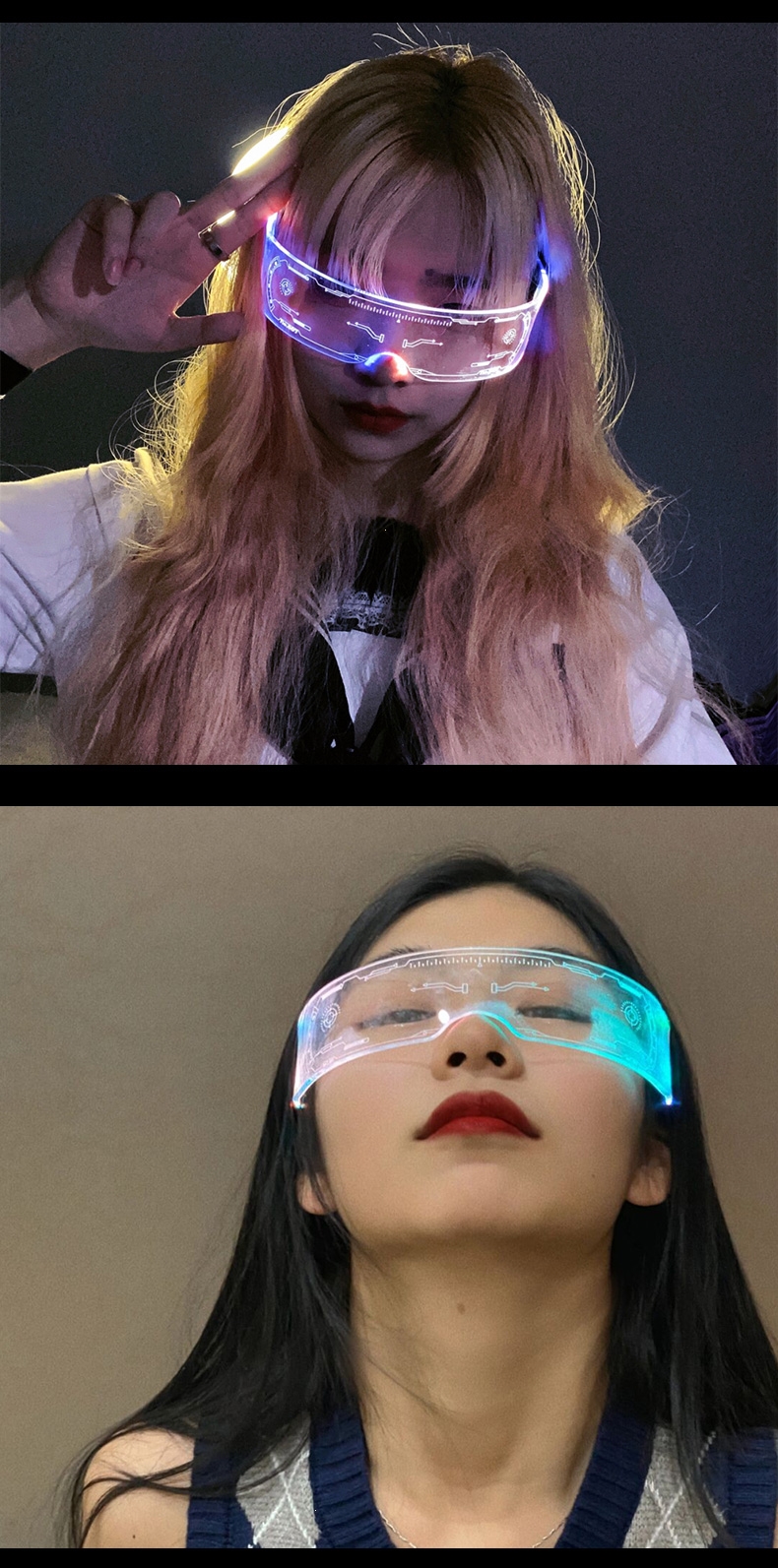 闪电客户外配饰 发光眼镜未来科技感荧光蹦迪直播间闪电客道具搞笑中