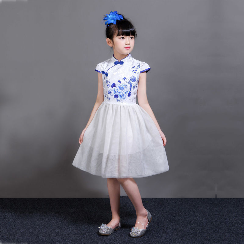 萌萌哒天团帝都同款儿童舞蹈服装青花瓷演出服女青花瓷旗袍演出服演出