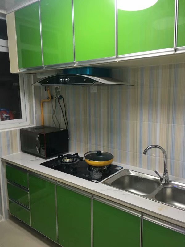 橱柜闪电客定做晶钢钢化玻璃灶台定制整体厨柜板订做精钢对开9819