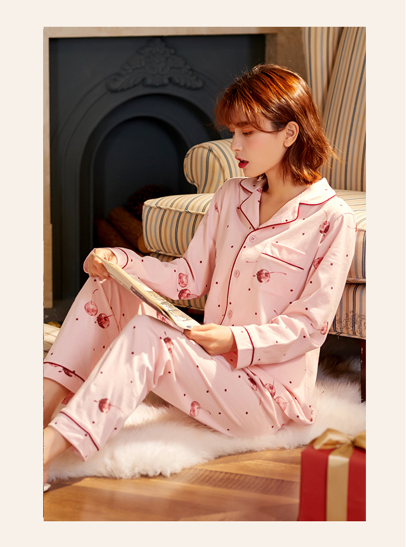 猫人睡衣女纯棉长袖开衫家居服甜美可爱家居服