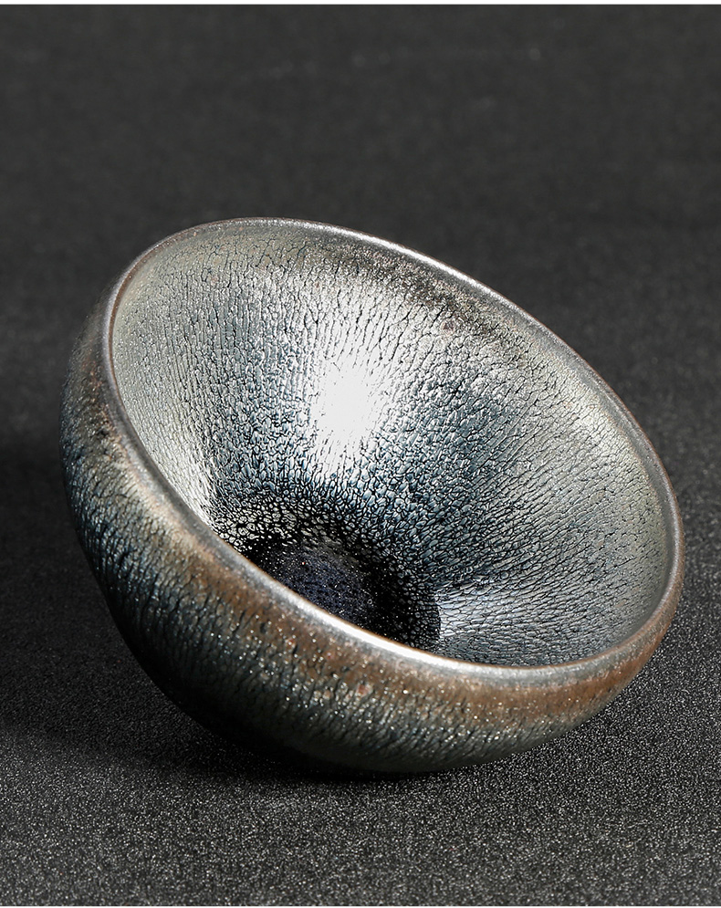 凯斯唯嘉手工银毫铁胎建盏天目釉兔毫钵型杯茶杯茶具主人单杯品茗杯