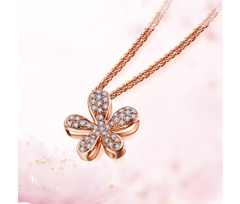 千叶珠宝keerdada系列sweet小花漾18k金钻石吊坠项坠无链