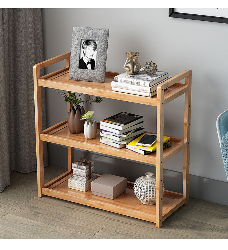 置物架宜家用落地多层收纳架阳台架子储物客厅书架卧室厨房木条面三层