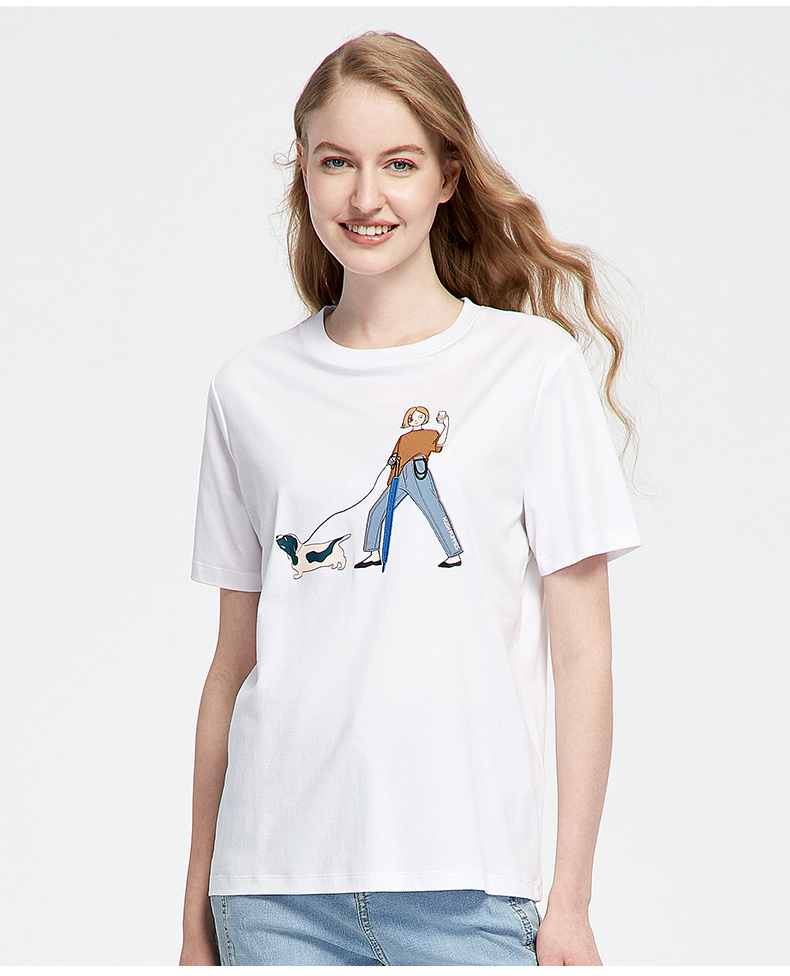 【younger系列】暇步士女装2021新纯棉卡通绣花短袖t恤|hd-21111d