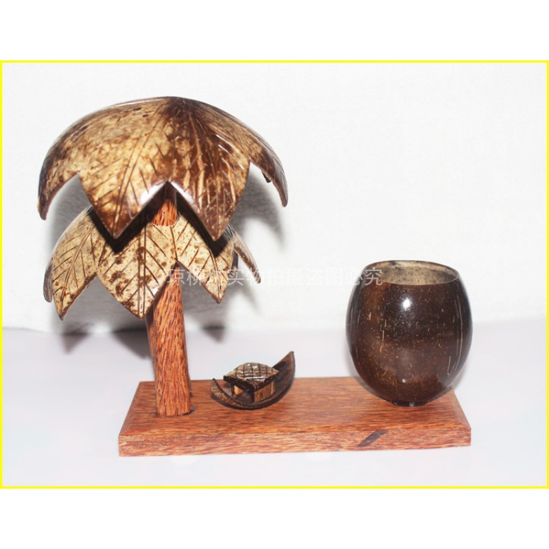 欧缔兰笔筒 海南特色椰子木椰壳笔筒帆船造形椰壳工艺品办公室家居