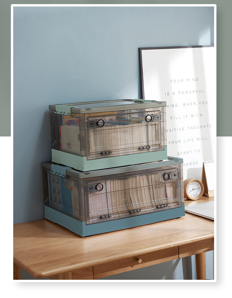 御蓝锦透明书本收纳箱书箱书籍箱子收纳装书收纳盒带滑轮折叠塑料整理