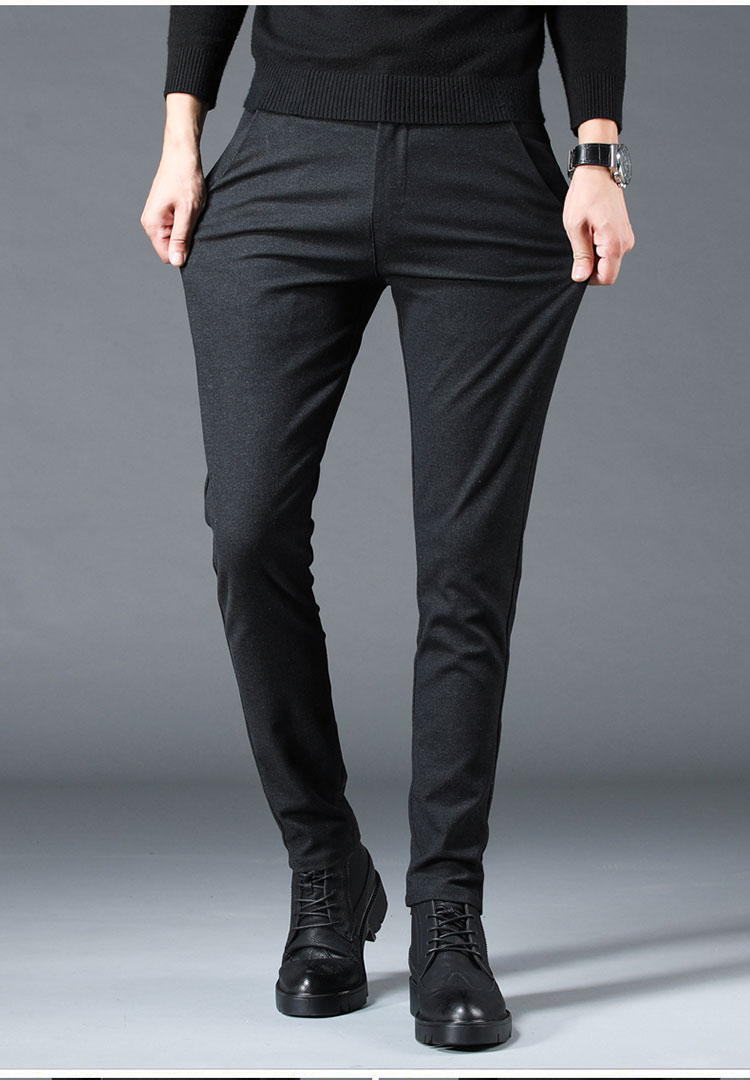 suntek秋冬季弹力磨毛男士休闲裤修身小脚裤青年韩版潮流商务百搭长